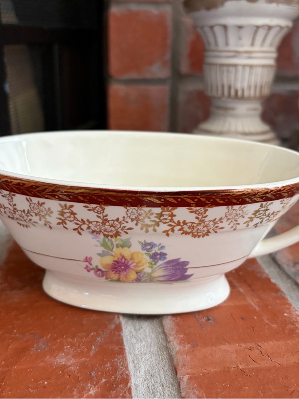 Vintage Stetson Porcelain Footed Bowl with Floral Decal and Gold Border